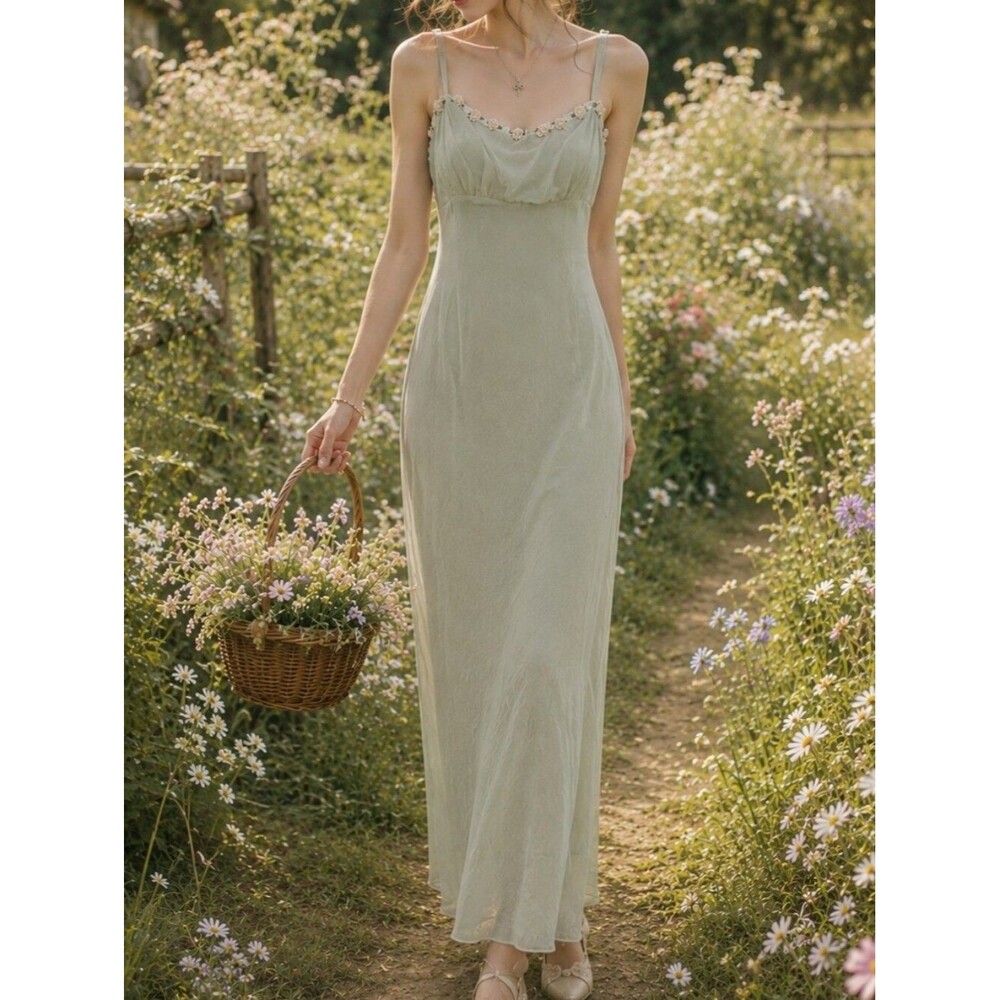 Vintage Jim Hjelm Occasions light green cream boho cottage flower detail dress 2